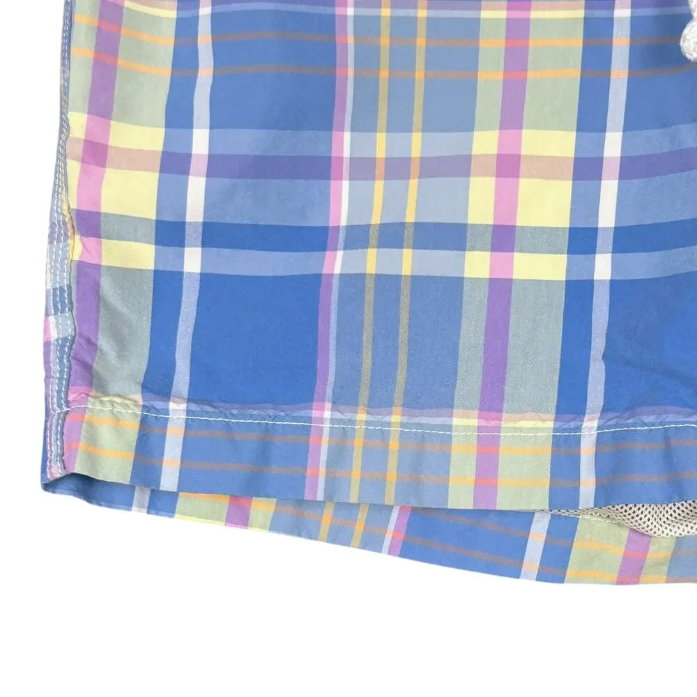 J.Crew Original Plaid Board Short Men's 29 Lined Swim Trunks Blue Purple Summer
